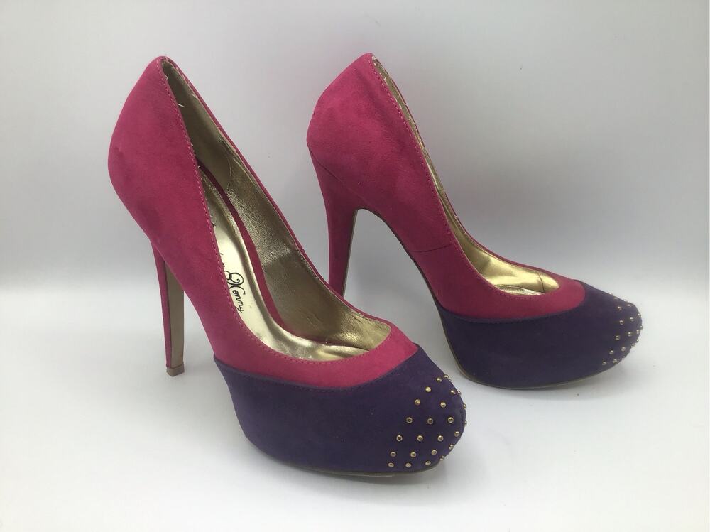 Penny Loves Kenny Womens Pink Purple Suede Platform Heels Studded Toe 8.5M